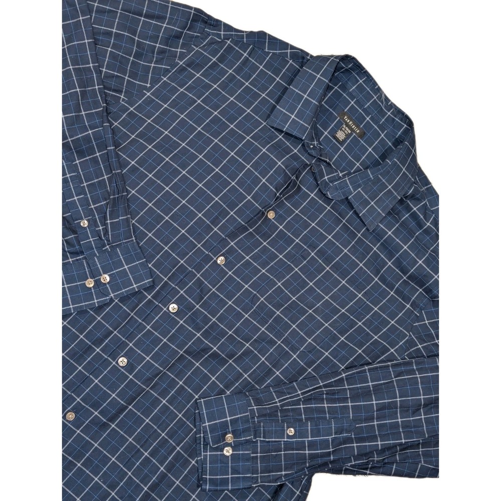 Dark Academia Y2K Van Heusen Preppy Navy Windowpane Button Down XL